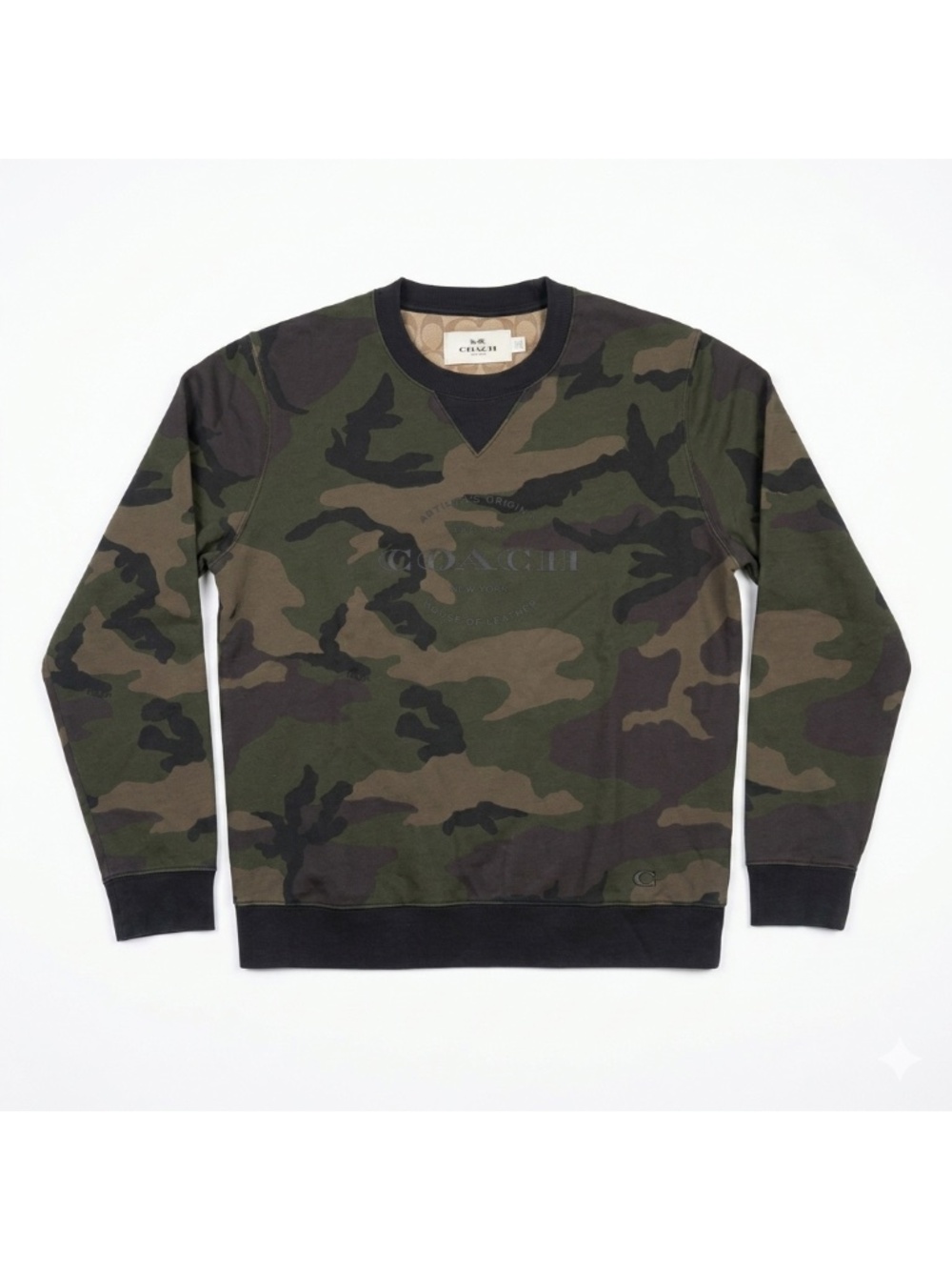 Coach New York Men's Camo Crewneck Sweatshirt Size Medium 100% Cotton